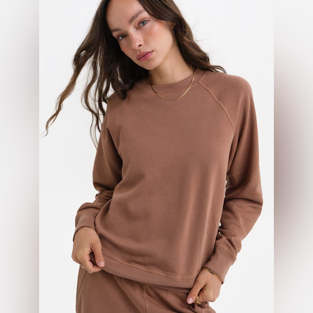 Mate the label lightweight terry raglan sleeve sweatshirt crewneck organic Umber